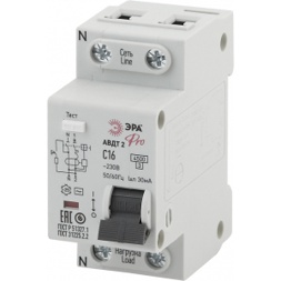 ЭРА Pro Автоматический выключатель дифференциального тока NO-901-90 АВДТ2  16А  30мА 1P+N  тип AC (9