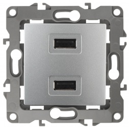 12-4110-03 ЭРА Устройство зарядное USB, 230В/5В-2100мА, IP20, Эра12, алюминий (6/60/1920)
